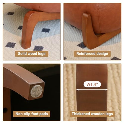 KEIKI Accent Chair with Solid Wood Legs, Faux Leather Single Seat Sofa for Living Room or Bedroom, Comfy Armless Reading Chaise Lounge, Brown - color: Brown
