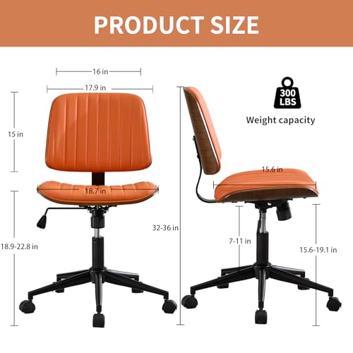VipDesk Small Home Office Chair - Armless Mid Back Desk Chair with 360° Swivel and Wheels, PU Upholstered Height Adjustable Modern Walnut Computer Chair for Home, Office Meeting Room - Orange - color: Orange, size: Classic