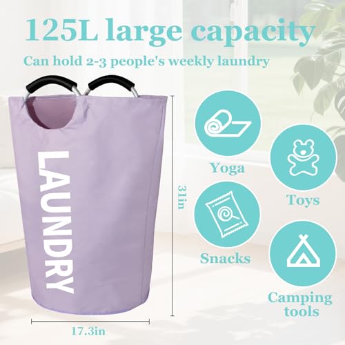 WOOHA 125L Large laundry basket,Collapsible laundry hamper, Tall Clothes Baskets Folding Washing Bin Foldable Fabric Hamper Bags for Bedroom, Closet,Bathroom,College,purple - color: Purple, size: 125L-XXXL