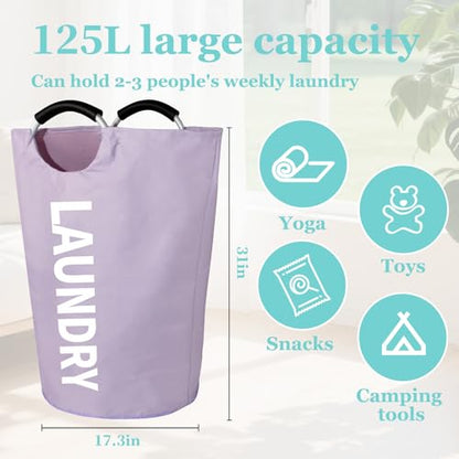 WOOHA 125L Large laundry basket,Collapsible laundry hamper, Tall Clothes Baskets Folding Washing Bin Foldable Fabric Hamper Bags for Bedroom, Closet,Bathroom,College,purple - color: Purple, size: 125L-XXXL