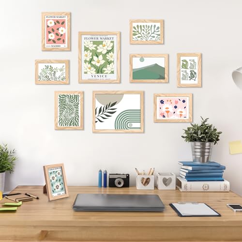 upsimples Picture Frames Set of 10, Including 8x10, 5x7, 4x6 Natural Frame | Multi Picture Frames Collage Wall Decor, Gallery Wall Frame Set, Gift For Christmas, Mothers' day, Wedding, Dorm, Living Room - color: Natural
