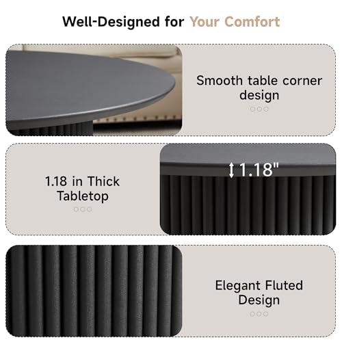 31.5" Round Coffee Table, Modern Fluted Accent Center Table with Metal Frame, Wooden Circle Coffee Tables for Living Room Small Space or Office (Black) - color: Black 31.5" Round