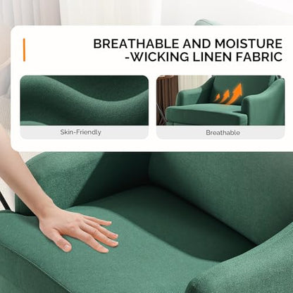 VINGLI Linen Fabric Accent Chair Green, Modern Upholstered Armchair, Comfy Sofa Chair Living Room Bedroom Furniture for Apartment - color: Green