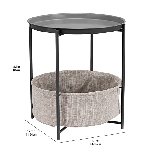 Amazon Basics Round Storage End Table, Nightstand for Bedroom or Living Room, Easy Assembly, with Cloth Basket, Charcoal/Heather Gray, 17.7 x 17.7 x 18.9 in | Side Table - color: Charcoal