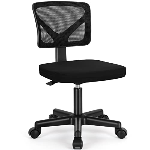 Sweetcrispy Small Armless Desk Chair, Mesh Rolling Office Chairs | Adjustable Ergonomic Lumbar Support, Low-Back, Swivel Wheels, Home Work, Bedroom, Study, Student, Adults, New Black - color: New Black