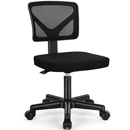 Sweetcrispy Small Armless Desk Chair, Mesh Rolling Office Chairs | Adjustable Ergonomic Lumbar Support, Low-Back, Swivel Wheels, Home Work, Bedroom, Study, Student, Adults, New Black - color: New Black
