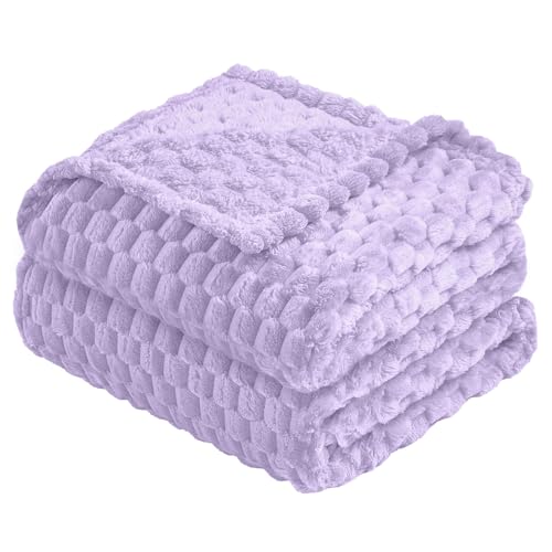 Vessia Flannel Fleece Twin Size Blanket(60x80 inch), 3D Jacquard Light Purple Fuzzy and Warm Blanket for Couch, Sofa, 300GSM Super Soft Touch Cozy Lightweight Bed Decor for All-Season - color: Light Purple-3d, size: 60x80 inch
