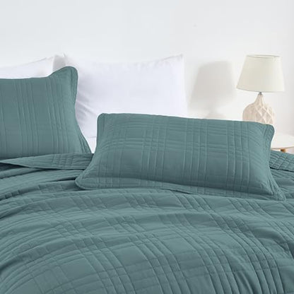 Chezmoi Collection Kingston King Size Bedspread Set, 3-Piece Blue Oversized Quilted Microfiber Lightweight Bedspread Coverlet (118"x106") for All Seasons - color: Blue, size: King