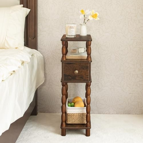 MaxSmeo Narrow Nightstand with Drawer, Narrow End Table with Storage, Skinny Small Side Table Living Room for Small Spaces, Bedroom (Rustic Brown) - color: Rustic Brown