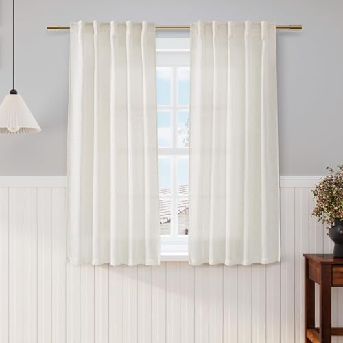 54 Inch Semi Sheer Linen Curtains,Linen Blend Light Filtering Panels Back Tab and Rod Pocket Modern Neutral Drapes for Bedroom Living Room, Cream, 2 Panels, 34 x 54 Inch - color: Natural, size: 34"W x 54"L (Pack of 2)