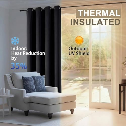 100% Blackout Curtains - Solid Thick Soft Fabric Thermal Insulated Grommet Full Light Blocking Curtains for Bedroom Living Room Dining Room, Black, 2 Panels, 2x40Wx63L Inches - color: Black, size: 40"W x 63"L (Pack of 2)