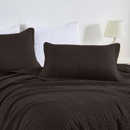 Chezmoi Collection Kingston Queen Size Bedspread Set, 3-Piece Brown Oversized Quilted Microfiber Lightweight Bedspread Coverlet (100"x106") for All Seasons - color: Brown, size: Queen