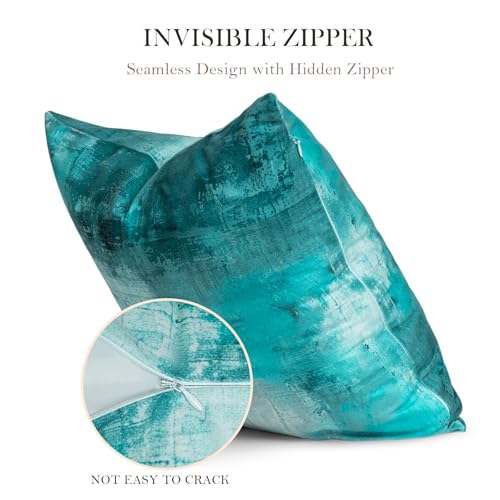 Teal Abstract Throw Pillow Covers 18x18 Set of 4 | Turquoise & Grey Modern‑Art Cushion Covers, aesthetic accent pillowcases for sofa, bedroom and chair - color: Teals & Turquoise, size: 18" x 18" (Pack of 4)