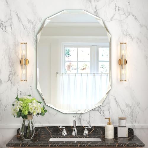 20x28 Inch Bathroom Mirrors for Over Sink, Round Frameless Mirrors for Wall | Beveled Bathroom Mirror, Bathroom Vanity Circle Mirror for Bedroom Living Room Entryway Home Decor - color: Round, size: 28"L x 20"W