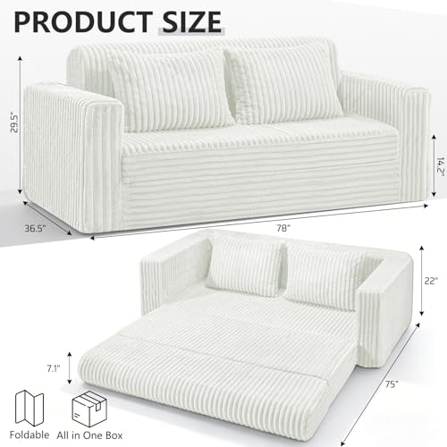 78" Loveseat Boneless Couch,4-in-1 Convertible Sofa Bed | Plush Fur Folding Futon Sofa Bed Couches w/1-Pillow for Living Room,High-Density Foam,No Assembly Required(King Beige) - color: Beige, size: King
