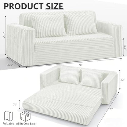 78" Loveseat Boneless Couch,4-in-1 Convertible Sofa Bed | Plush Fur Folding Futon Sofa Bed Couches w/1-Pillow for Living Room,High-Density Foam,No Assembly Required(King Beige) - color: Beige, size: King