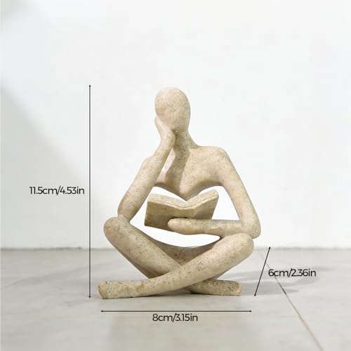 1PC Abstract Reading Thinker Statue, Resin Modern Art Sculpture for Bookshelf Coffee Table Home Office Decor (Beige)