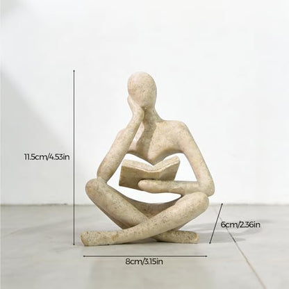 1PC Abstract Reading Thinker Statue, Resin Modern Art Sculpture for Bookshelf Coffee Table Home Office Decor (Beige)