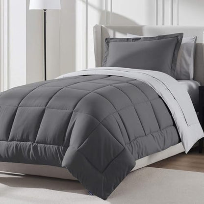 Nestl 5 Piece Twin Comforter Set – Dark Grey Reversible Bed in a Bag – Complete Twin Size Bedding Set with Sheets, Pillowcase and Sham - color: Dark Grey, size: Twin