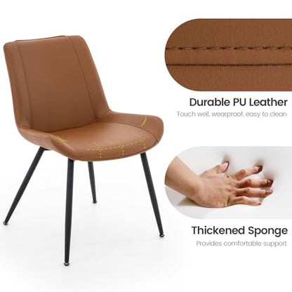 Dining Chairs Set of 2, PU Leather Armless with Metal Legs Brown | Fits Dining Rooms, Kitchens, Waiting room, Living rooms, Offices & Cafes, Easy to Clean Easy to assemble Adjustable Foot Pads - color: Brown