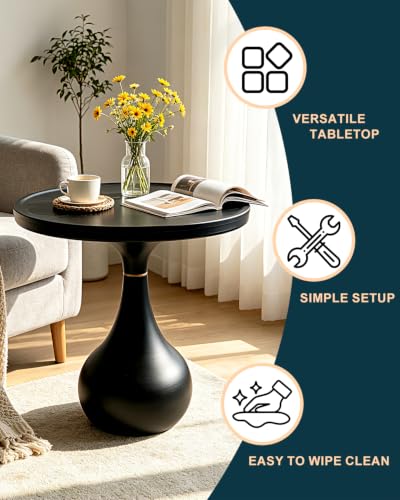 18IN x 21IN Round Side Table Modern Small Black Side Table, Matel Pedestal Accent Coffee End Table for Living Room Bedroom, Easy Assembly Indoor/Outdoor Circle Table - color: 18in-black Drop
