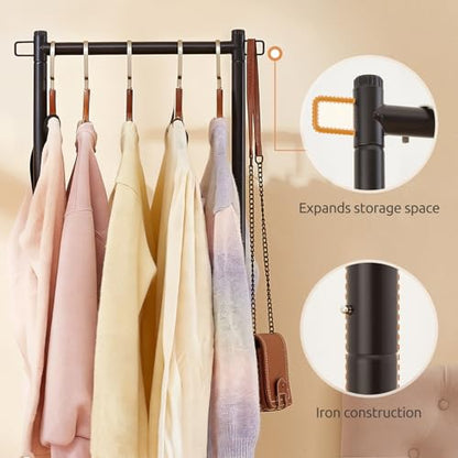 LiaMeE 63 Inch Tall Clothes Rack with Wheels, Heavy Duty Metal Garment Rack with Shoe Shelf, Rolling Clothing Rack Holds 110lbs, Small Space Wardrobe Rack for Bedroom Laundry, Black