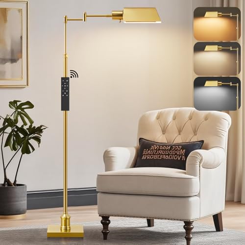 Traditional Height Adjustable Pharmacy Floor Lamp with 350° Swing Arm, Color Temperature Adjustable Standing Lamp Metal Shade for Living Room Reading House Bedroom Home Office(Gold) - color: Gold