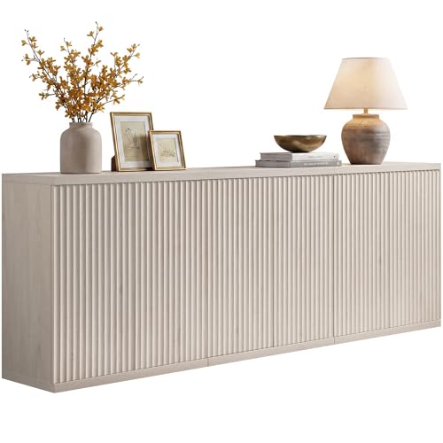 SICOTAS Buffet Cabinet with Storage Sideboard Cabinet with Doors & Shelves | Accent Sideboard Modern Credenza Fluted Storage Cabinet Mid Century Media Console for Living Room Kitchen Dining Hallway - color: White Alder, size: 3 Pieces