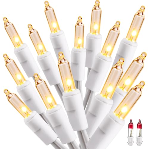 ODEETRONIC Warm Christmas Lights - 21.63ft 100Count Steady & Blink Clear Christmas Lights, UL Certified Incandescent Fairy String Light, White Wire Xmas Tree Light Connectable for Indoor Outdoor Party | Steady & blink; Waterproof; UL certified connectable
