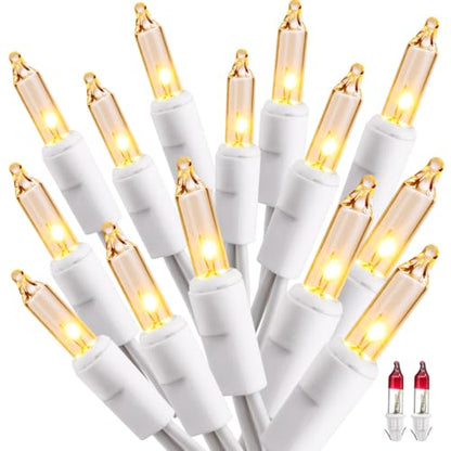 ODEETRONIC Warm Christmas Lights - 21.63ft 100Count Steady & Blink Clear Christmas Lights, UL Certified Incandescent Fairy String Light, White Wire Xmas Tree Light Connectable for Indoor Outdoor Party | Steady & blink; Waterproof; UL certified connectable