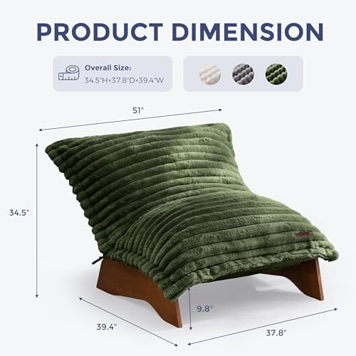 MAXYOYO Adjustable Living Room Chair, 3-Position Bean Bag Chair with Frame | Upholstered Accent Chair with Frame, Removable Cushion, Soft Reclining Lounge for Bedroom, Apartment, Office, Green - color: Striped Green