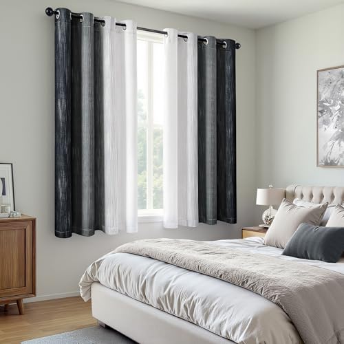 MIULEE Black and Greyish White Ombre Blackout Curtains 52Wx63L Set of 2 | Full Room Darkening,Thermal Insulated,63 Inch Long,Grommet Drapes for Bedroom/Living Room,Modern Window Treatments - color: Black and Greyish White, size: 52"W x 63"L (Pack of 2)