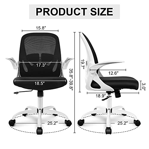 Office Chair Ergonomic Desk Chair with Adjustable Lumbar Support and Height, Swivel Breathable Desk Mesh Computer Chair with Flip up Armrests for Conference Room(White) - color: White