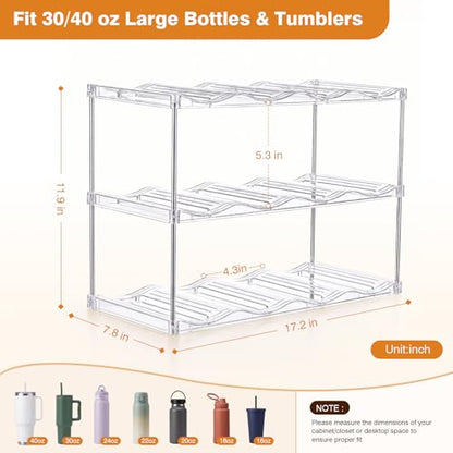 Large Compartment Water Bottle Organizer, Stackable Water Bottle Holder for Stanley 40 oz Tumbler, Clear Tumbler Organizer for Cabinet, Kitchen Pantry or Countertop, 3 Pack (3 Pack) - size: 3 Pack