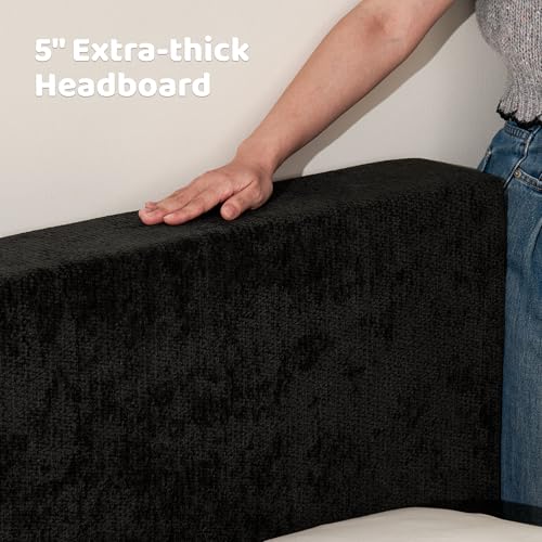 RECCI AirFrame Queen Upholstered Bed Frame with Plush Padded Headboard | Plush Padded Headboard, 360° Soft Foam Surround, Low Profile Cloud Bed Frame, No Box Spring Required, Easy Assembly - color: Onyx Black, size: Queen