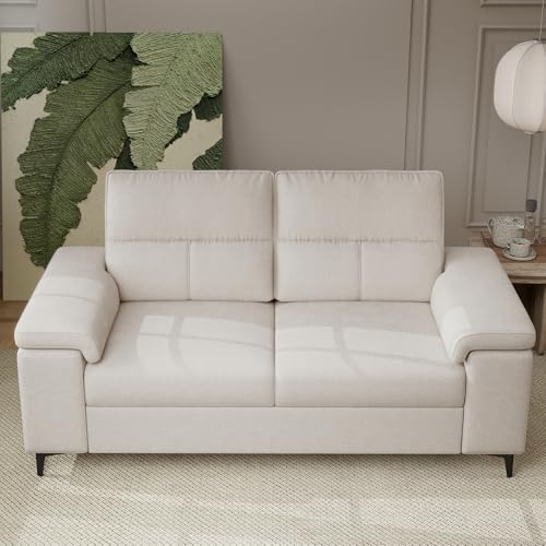 Upvilla 71.25" Modern Sofa Couch Deep Seat Sofa for Living Room(Beige) | 8”Cushion, Comfy 2-Seater Chenille Loveseat with Convertible Armrest, Removable Sofa Cover, High Leg - color: Beige, size: 71.25" Couch