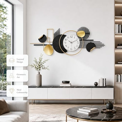 HAVFIFK 59" Large Metal Wall Clock,3D Silent Clock for Living Room | Layered Geometric Design, Easy to Install, Vertical or Horizontal Hanging Wall Art Decor for Bedroom, Dining Room, Office.