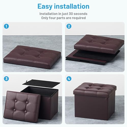 Bsketa Storage Ottoman Bench,16 Inch Folding Leather Foot Rest Stool, Brown | Small Ottoman with Side Pockets, Thicker Foam Padded Seat, Livingroom, Dorm, Bedroom, Easy to install, 38L,16x12x12in - color: Brown-with Side Pockets..