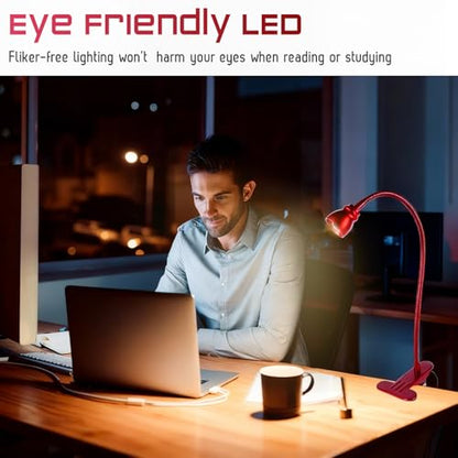 Zoomable Clip on Light, Clamp Reading Light for Dorm Bed Headboard, Dimmable Spotlight with 3 Color Temperature Options, 10 Dimmable Brightness Levels, Adjustable Beam Angle (Red) - color: Red