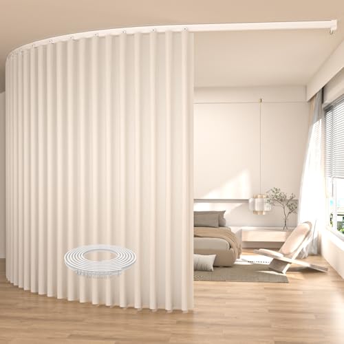 Ceiling Mount Room Divider Curtains,Track Sets for Room Separation,Beige | Ceiling Mount Track Set Included,Blackout Curtains Thermal Insulated & Noise Reduction Fabric,For Bedroom Room Separation - color: Beige, size: 100"W x 96"L (Pack of 1)