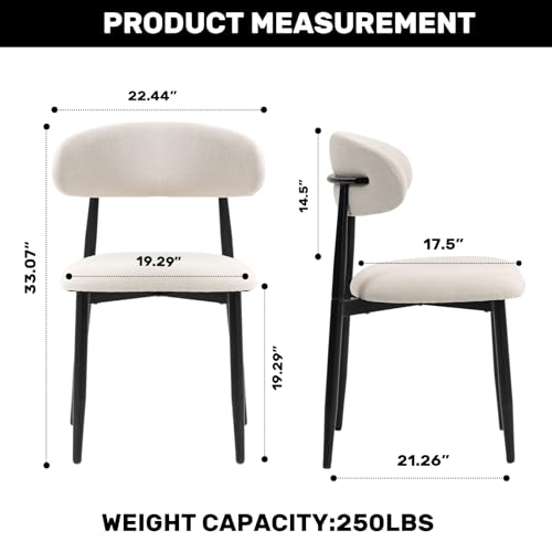 UVV Dining Chairs Set of 4, Metal Kitchen Chairs with Modern Fabric Upholstered for Dining Room, Beige - color: Beige Seat / Black Legs