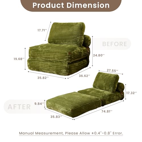 ovios Folding Sofa Bed, Foldable Sleeper Chair Floor Futon, Comfy Portable Convertible Fold Out Lounge Chairs for Living Room Bedroom, Green - color: Green