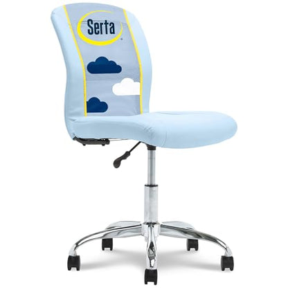 Serta Armless Small Home Desk Chair with Wheel, Ergonomic Mesh Office Chair | Essentials, Leather & Foam Cushioned Seat, Adjustable Height, Vanity Chair for Bedroom & Small Space, 360° Swivel, Sky Blue - color: Sky Blue