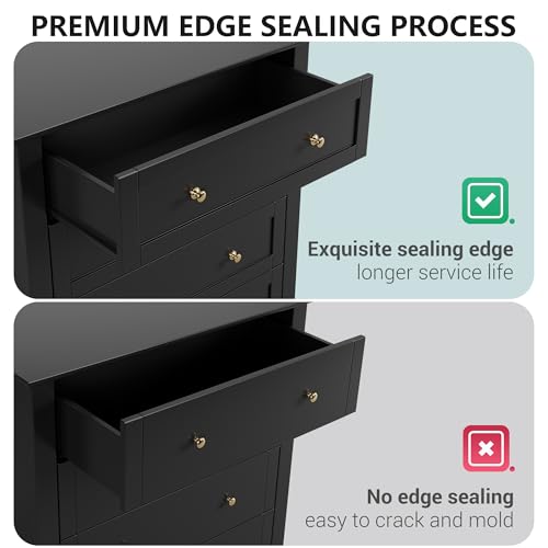 IDEALHOUSE 5 Chest of Drawer Dresser, Modern Wood Organizer Dresser Storage Cabinet with Drawers for Bedroom, Living Room, Entryway, Black | Simply 5 Drawer Dresser for Hallway Entryway, 15.8"D x 31.5"W x 42.5"H, Lacquered Storage Organizer for Living Roo