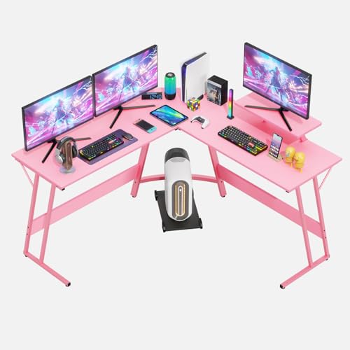 PayLessHere L Shaped Gaming Desk Corner Desk Computer Desk with Large Desktop Studying and Working and Gaming for Home and Work Place,Pink - color: Pink