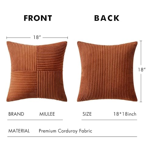 MIULEE Fall Rust Boho Decorative Throw Pillow Covers for Couch 18x18 Inch | 2 Pack, Boho Farmhouse Pillow Covers, Soft Cross Corduroy Patchwork Textured Cushion Cases For Bed Sofa - color: Rust, size: 18" x 18" (Pack of 2)