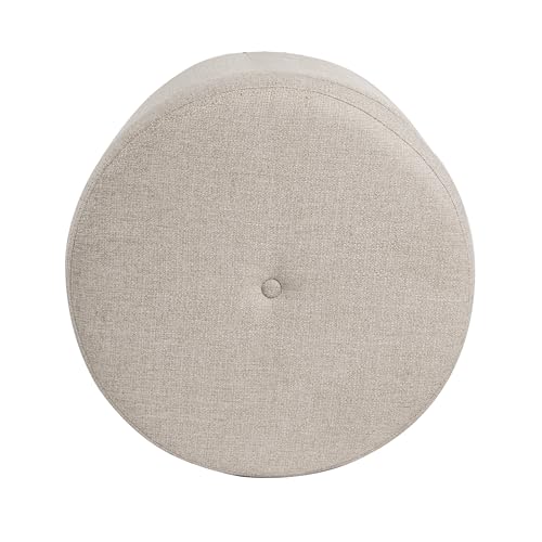 HomePop 18.5" Round Storage Ottoman with Nailheads - Light Brown Fabric - color: Light Brown Fabric