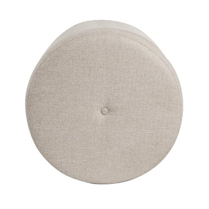 HomePop 18.5" Round Storage Ottoman with Nailheads - Light Brown Fabric - color: Light Brown Fabric