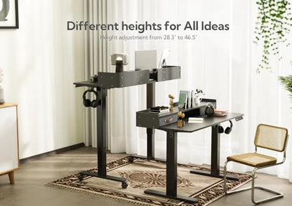Claiks Standing Desk with Drawers, Adjustable Stand Up Electric Small Standing Desk Adjustable Height with Storage Shelf and Splice Board, 40 Inch, Black - color: Black, size: 39.4×23.6