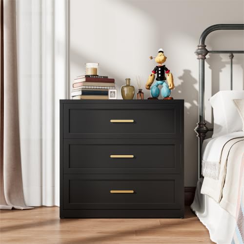3 Drawer Black Metal Dresser for Bedroom, Closet Chest with 3 Drawers Storage, 31.5" Wide Storage Drawers Bedroom Cabinet,Modern Chest of Drawers for Living Room, Entryway - color: Black, size: 3 Metal Drawers